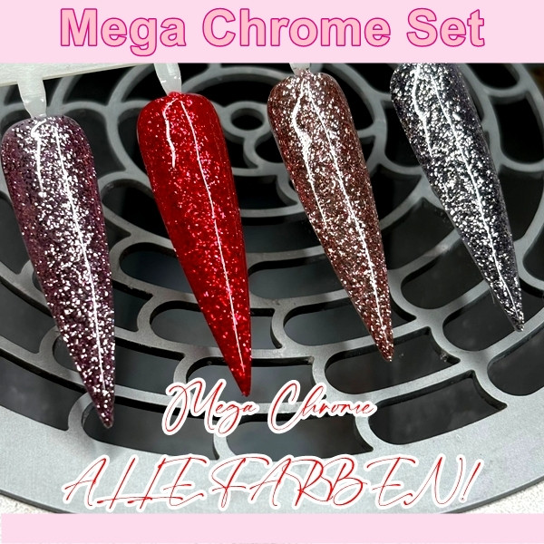 NUR KURZE ZEIT! Mega Chrome Glittergel Set - alle vier Farben