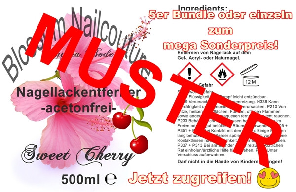 SONDERPOSTEN ZUM MEGAPREIS! 5 Nagellackentferner a 500ml - acetonfrei - Sweet Cherry