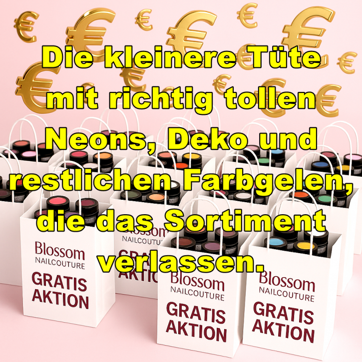 Kleinere gratis Tüte mit tollen Farbgel Highlights (17 Stück!!), die das Sortiment verlassen (Neon-, Deko- und Farbgele mit TPO ) - pro Bestellung darf nur eine bestellt werden!